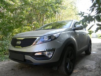 2 769 р. Защитная сетка в бампер (низ, ячейка 3х7 мм) Alfeco Стандарт  KIA Sportage  3 SL (2010-2016) дорестайлинг, рестайлинг (Чёрная)  с доставкой в г. Кемерово. Увеличить фотографию 4