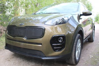 3 079 р. Защитная сетка в бампер (низ, ячейка 3х7 мм) Alfeco Стандарт  KIA Sportage  4 QL (2016-2018) дорестайлинг (Чёрная)  с доставкой в г. Кемерово. Увеличить фотографию 2