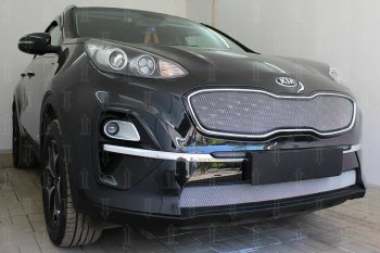 3 899 р. Защитная сетка в бампер (верх, ячейка 3х7 мм) Alfeco Стандарт  KIA Sportage  4 QL (2018-2022) рестайлинг (Хром)  с доставкой в г. Кемерово. Увеличить фотографию 3