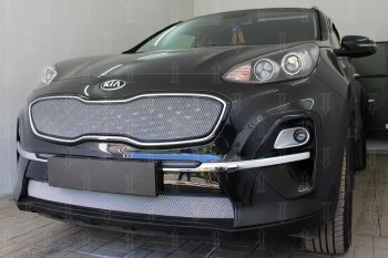 3 899 р. Защитная сетка в бампер (верх, ячейка 3х7 мм) Alfeco Стандарт  KIA Sportage  4 QL (2018-2022) рестайлинг (Хром)  с доставкой в г. Кемерово. Увеличить фотографию 5