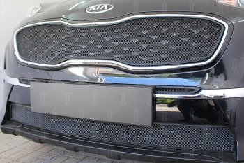 2 999 р. Защитная сетка в бампер (низ, с датчиком ACC, ячейка 3х7 мм) Alfeco Стандарт  KIA Sportage  4 QL (2018-2022) рестайлинг (Чёрная)  с доставкой в г. Кемерово. Увеличить фотографию 3