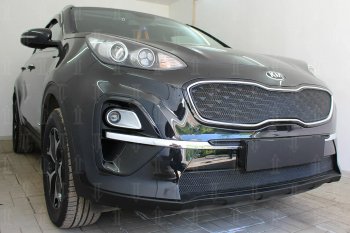 2 999 р. Защитная сетка в бампер (низ, с датчиком ACC, ячейка 3х7 мм) Alfeco Стандарт  KIA Sportage  4 QL (2018-2022) рестайлинг (Чёрная)  с доставкой в г. Кемерово. Увеличить фотографию 4