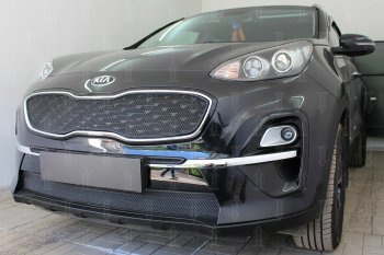 2 999 р. Защитная сетка в бампер (низ, с датчиком ACC, ячейка 3х7 мм) Alfeco Стандарт  KIA Sportage  4 QL (2018-2022) рестайлинг (Чёрная)  с доставкой в г. Кемерово. Увеличить фотографию 5