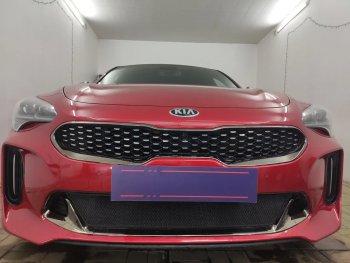 3 089 р. Защитная сетка в бампер (низ, ячейка 3х7 мм) Alfeco Стандарт  KIA Stinger (2017-2025) (Чёрная)  с доставкой в г. Кемерово. Увеличить фотографию 1