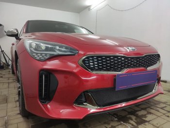 3 089 р. Защитная сетка в бампер (низ, ячейка 3х7 мм) Alfeco Стандарт  KIA Stinger (2017-2025) (Чёрная)  с доставкой в г. Кемерово. Увеличить фотографию 2