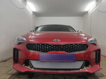 Защитная сетка в бампер (низ, ячейка 3х7 мм) Alfeco Стандарт KIA Stinger (2017-2025) (Хром)