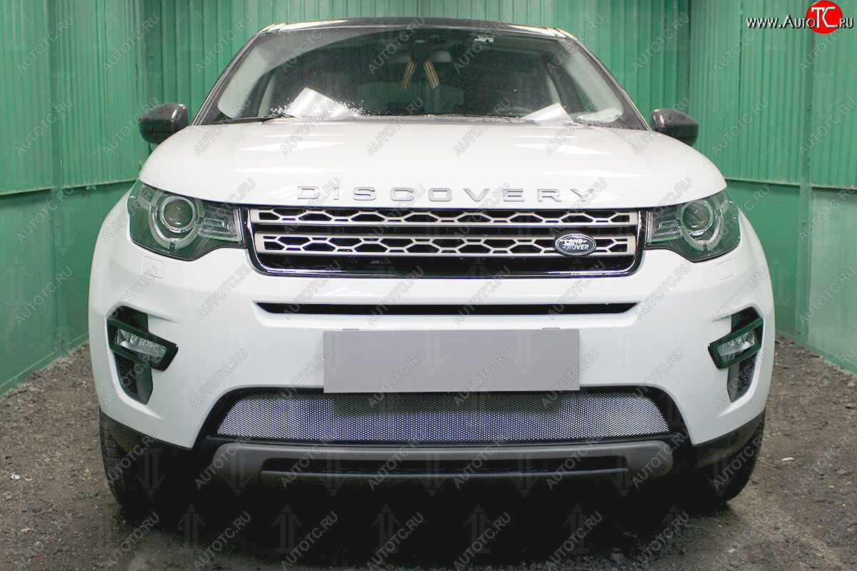 3 099 р. Защитная сетка в бампер (низ, ячейка 3х7 мм) Alfeco Стандарт  Land Rover Discovery Sport  L550 (2014-2025) дорестайлинг, рестайлинг (Хром)  с доставкой в г. Кемерово