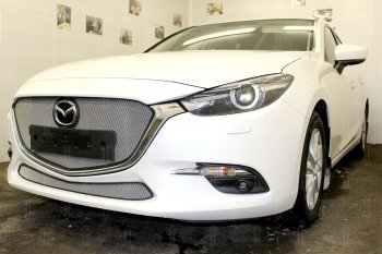 3 079 р. Защитная сетка в бампер (низ, ячейка 3х7 мм) Alfeco Стандарт Mazda 3/Axela BM рестайлинг седан (2016-2019) (Хром)  с доставкой в г. Кемерово. Увеличить фотографию 4