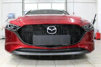 2 899 р. Защитная сетка в бампер (низ, ячейка 3х7 мм) Alfeco Стандарт  Mazda 3/Axela  BP (2019-2025) хэтчбэк (Чёрная)  с доставкой в г. Кемерово. Увеличить фотографию 1