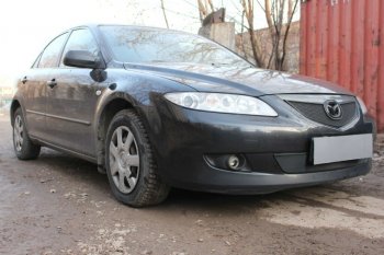 3 179 р. Защитная сетка в бампер (верх, ячейка 3х7 мм) Alfeco Стандарт Mazda 6 GG седан дорестайлинг (2002-2005) (Чёрная)  с доставкой в г. Кемерово. Увеличить фотографию 2