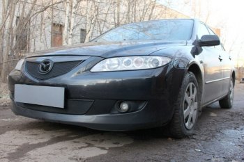 3 179 р. Защитная сетка в бампер (верх, ячейка 3х7 мм) Alfeco Стандарт Mazda 6 GG седан дорестайлинг (2002-2005) (Чёрная)  с доставкой в г. Кемерово. Увеличить фотографию 3