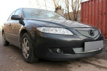 3 199 р. Защитная сетка в бампер (верх, ячейка 3х7 мм) Alfeco Стандарт  Mazda 6  GG (2002-2005) лифтбэк дорестайлинг, седан дорестайлинг (Хром)  с доставкой в г. Кемерово. Увеличить фотографию 2