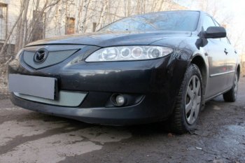 3 199 р. Защитная сетка в бампер (верх, ячейка 3х7 мм) Alfeco Стандарт  Mazda 6  GG (2002-2005) лифтбэк дорестайлинг, седан дорестайлинг (Хром)  с доставкой в г. Кемерово. Увеличить фотографию 3