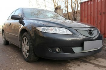 3 079 р. Защитная сетка в бампер (низ, ячейка 3х7 мм) Alfeco Стандарт Mazda 6 GG лифтбэк дорестайлинг (2002-2005) (Хром)  с доставкой в г. Кемерово. Увеличить фотографию 3