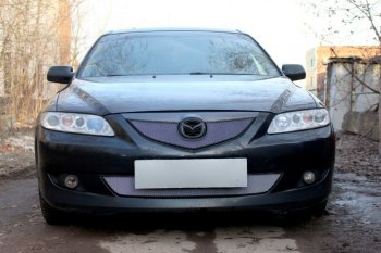 Защитная сетка в бампер (низ, ячейка 3х7 мм) Alfeco Стандарт Mazda 6 GG седан дорестайлинг (2002-2005) (Хром)