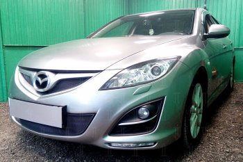 3 079 р. Защитная сетка в бампер (низ, ячейка 3х7 мм) Alfeco Стандарт  Mazda 6  GH (2010-2012) рестайлинг лифтбэк, рестайлинг седан, рестайлинг универсал (Чёрная)  с доставкой в г. Кемерово. Увеличить фотографию 2