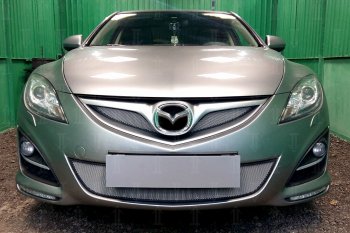 Защитная сетка в бампер (низ, ячейка 3х7 мм) Alfeco Стандарт Mazda 6 GH рестайлинг седан (2010-2012) (Хром)