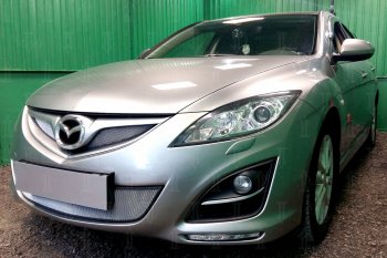 3 099 р. Защитная сетка в бампер (низ, ячейка 3х7 мм) Alfeco Стандарт Mazda 6 GH рестайлинг седан (2010-2012) (Хром)  с доставкой в г. Кемерово. Увеличить фотографию 2