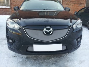 3 699 р. Защитная сетка в бампер (верх, ячейка 3х7 мм) Alfeco Стандарт  Mazda CX-5  KE (2011-2014) дорестайлинг (Хром)  с доставкой в г. Кемерово. Увеличить фотографию 1