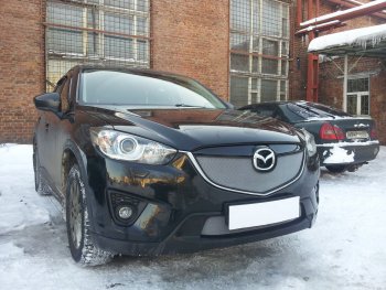 3 699 р. Защитная сетка в бампер (верх, ячейка 3х7 мм) Alfeco Стандарт  Mazda CX-5  KE (2011-2014) дорестайлинг (Хром)  с доставкой в г. Кемерово. Увеличить фотографию 3