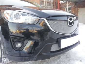 3 699 р. Защитная сетка в бампер (верх, ячейка 3х7 мм) Alfeco Стандарт  Mazda CX-5  KE (2011-2014) дорестайлинг (Хром)  с доставкой в г. Кемерово. Увеличить фотографию 2