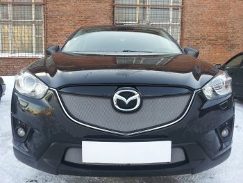 3 699 р. Защитная сетка в бампер (верх, ячейка 3х7 мм) Alfeco Стандарт  Mazda CX-5  KE (2011-2014) дорестайлинг (Хром)  с доставкой в г. Кемерово. Увеличить фотографию 4