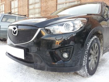 2 899 р. Защитная сетка в бампер (низ, ячейка 3х7 мм) Alfeco Стандарт Mazda CX-5 KE дорестайлинг (2011-2014) (Чёрная)  с доставкой в г. Кемерово. Увеличить фотографию 3