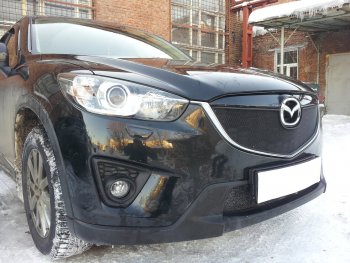 2 899 р. Защитная сетка в бампер (низ, ячейка 3х7 мм) Alfeco Стандарт Mazda CX-5 KE дорестайлинг (2011-2014) (Чёрная)  с доставкой в г. Кемерово. Увеличить фотографию 2