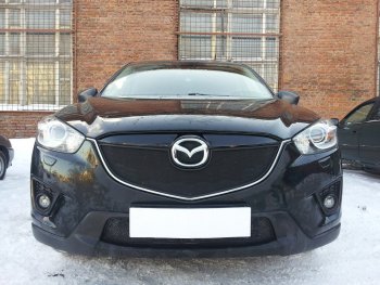 Защитная сетка в бампер (низ, ячейка 3х7 мм) Alfeco Стандарт Mazda CX-5 KE дорестайлинг (2011-2014) (Чёрная)