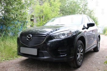 3 689 р. Защитная сетка в бампер (верх, ячейка 3х7 мм) Alfeco Стандарт  Mazda CX-5  KE (2015-2017) рестайлинг (Чёрная)  с доставкой в г. Кемерово. Увеличить фотографию 2