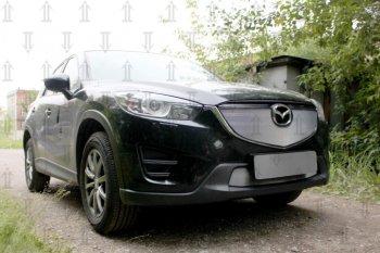 3 699 р. Защитная сетка в бампер (верх, ячейка 3х7 мм) Alfeco Стандарт  Mazda CX-5  KE (2015-2017) рестайлинг (Хром)  с доставкой в г. Кемерово. Увеличить фотографию 2