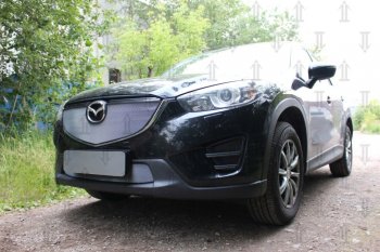 3 699 р. Защитная сетка в бампер (верх, ячейка 3х7 мм) Alfeco Стандарт  Mazda CX-5  KE (2015-2017) рестайлинг (Хром)  с доставкой в г. Кемерово. Увеличить фотографию 3