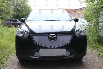 3 699 р. Защитная сетка в бампер (верх, ячейка 3х7 мм) Alfeco Стандарт  Mazda CX-5  KE (2015-2017) рестайлинг (Хром)  с доставкой в г. Кемерово. Увеличить фотографию 1