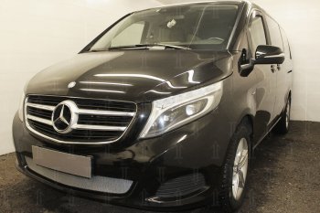 3 099 р. Защитная сетка в бампер (низ, ячейка 3х7 мм) Alfeco Стандарт Mercedes-Benz Vito W447 дорестайлинг (2015-2020) (Хром)  с доставкой в г. Кемерово. Увеличить фотографию 3