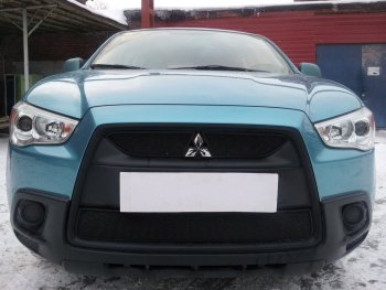 2 899 р. Защитная сетка в бампер (низ, ячейка 3х7 мм) Alfeco Стандарт  Mitsubishi ASX (2010-2012) дорестайлинг (Чёрная)  с доставкой в г. Кемерово. Увеличить фотографию 1