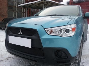 2 899 р. Защитная сетка в бампер (низ, ячейка 3х7 мм) Alfeco Стандарт  Mitsubishi ASX (2010-2012) дорестайлинг (Чёрная)  с доставкой в г. Кемерово. Увеличить фотографию 2