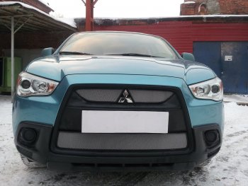 Защитная сетка в бампер (низ, ячейка 3х7 мм) Alfeco Стандарт Mitsubishi ASX дорестайлинг (2010-2012) (Хром)
