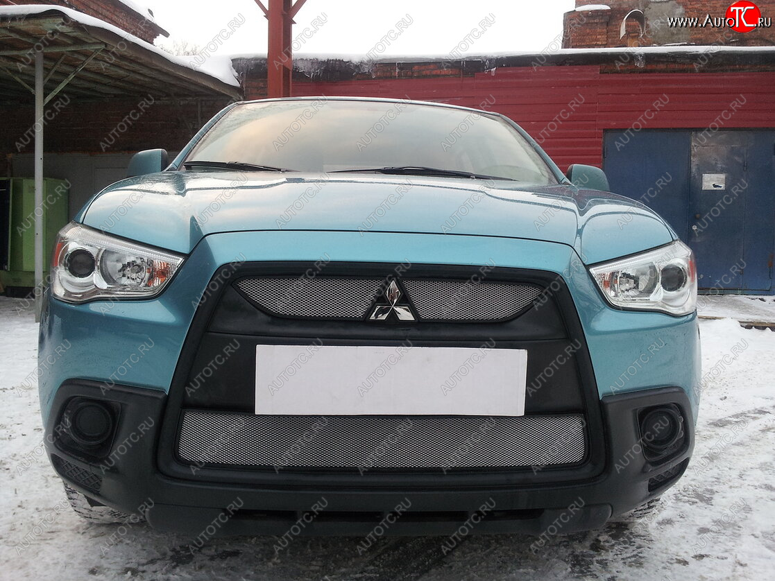 2 899 р. Защитная сетка в бампер (низ, ячейка 3х7 мм) Alfeco Стандарт Mitsubishi ASX дорестайлинг (2010-2012) (Хром)  с доставкой в г. Кемерово