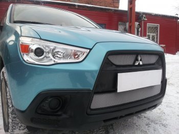 2 899 р. Защитная сетка в бампер (низ, ячейка 3х7 мм) Alfeco Стандарт Mitsubishi ASX дорестайлинг (2010-2012) (Хром)  с доставкой в г. Кемерово. Увеличить фотографию 2