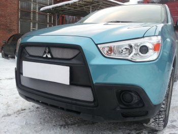 2 899 р. Защитная сетка в бампер (низ, ячейка 3х7 мм) Alfeco Стандарт Mitsubishi ASX дорестайлинг (2010-2012) (Хром)  с доставкой в г. Кемерово. Увеличить фотографию 4