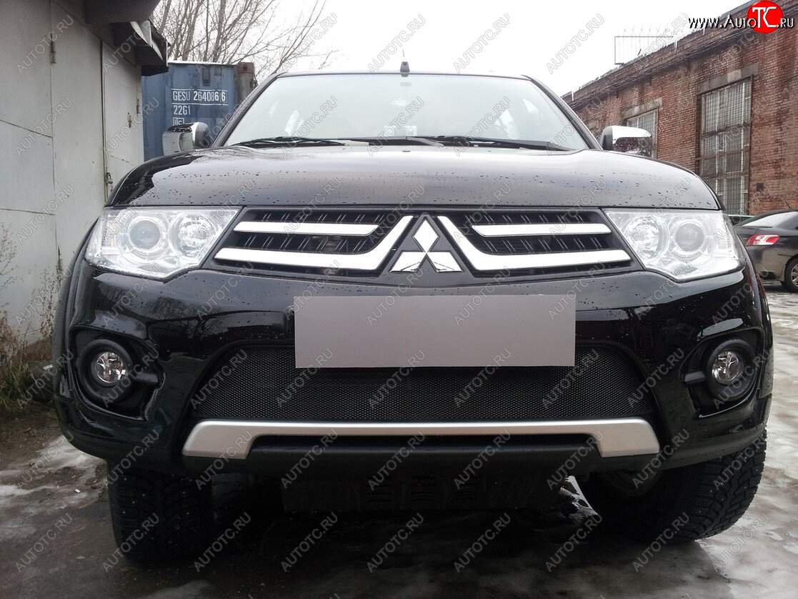 3 089 р. Защитная сетка в бампер (низ, ячейка 3х7 мм) Alfeco Стандарт Mitsubishi L200 4  рестайлинг (2013-2016) (Чёрная)  с доставкой в г. Кемерово