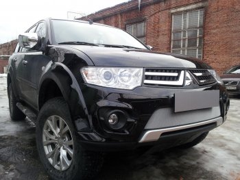 3 199 р. Защитная сетка в бампер (низ, ячейка 3х7 мм) Alfeco Стандарт Mitsubishi L200 4  рестайлинг (2013-2016) (Хром)  с доставкой в г. Кемерово. Увеличить фотографию 3