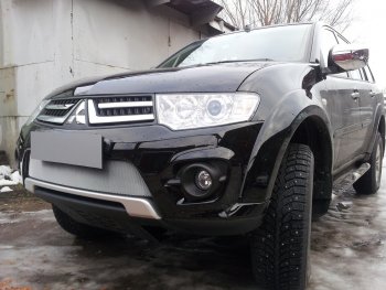 3 199 р. Защитная сетка в бампер (низ, ячейка 3х7 мм) Alfeco Стандарт Mitsubishi L200 4  рестайлинг (2013-2016) (Хром)  с доставкой в г. Кемерово. Увеличить фотографию 4