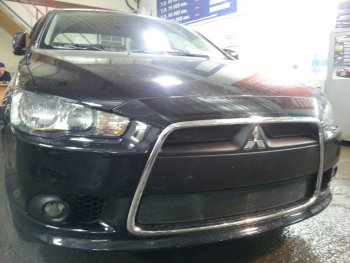 Защитная сетка в бампер (3 части, ячейка 3х7 мм) Alfeco Стандарт Mitsubishi Lancer 10 CY седан рестайлинг (2011-2017) ()