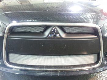 5 999 р. Защитная сетка в бампер (3 части, ячейка 3х7 мм) Alfeco Стандарт Mitsubishi Lancer 10 CY седан рестайлинг (2011-2017) (Хром)  с доставкой в г. Кемерово. Увеличить фотографию 3