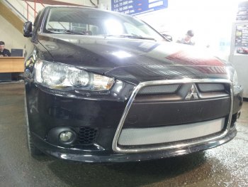 Защитная сетка в бампер (3 части, ячейка 3х7 мм) Alfeco Стандарт Mitsubishi Lancer 10 CY седан рестайлинг (2011-2017) ()