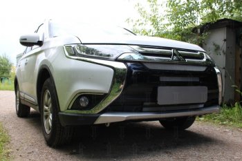 7 599 р. Защитная сетка в бампер (4 части, ячейка 3х7 мм) Alfeco Стандарт  Mitsubishi Outlander  GF (2015-2018) 2-ой рестайлинг (Хром)  с доставкой в г. Кемерово. Увеличить фотографию 1