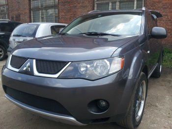 3 169 р. Защитная сетка в бампер (низ, ячейка 3х7 мм) Alfeco Стандарт Mitsubishi Outlander XL (CW)  дорестайлинг (2005-2009) (Чёрная)  с доставкой в г. Кемерово. Увеличить фотографию 2