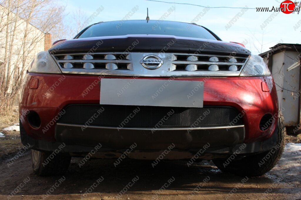 3 099 р. Защитная сетка в бампер (низ, ячейка 3х7 мм) Стрелка11 Стандарт Nissan Murano 1 Z50 (2002-2009) (Чёрная)  с доставкой в г. Кемерово