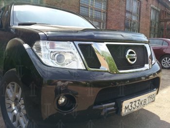 2 899 р. Защитная сетка в бампер (низ, ячейка 3х7 мм) Стрелка11 Стандарт Nissan Pathfinder R51 рестайлинг (2009-2014) (Чёрная)  с доставкой в г. Кемерово. Увеличить фотографию 3